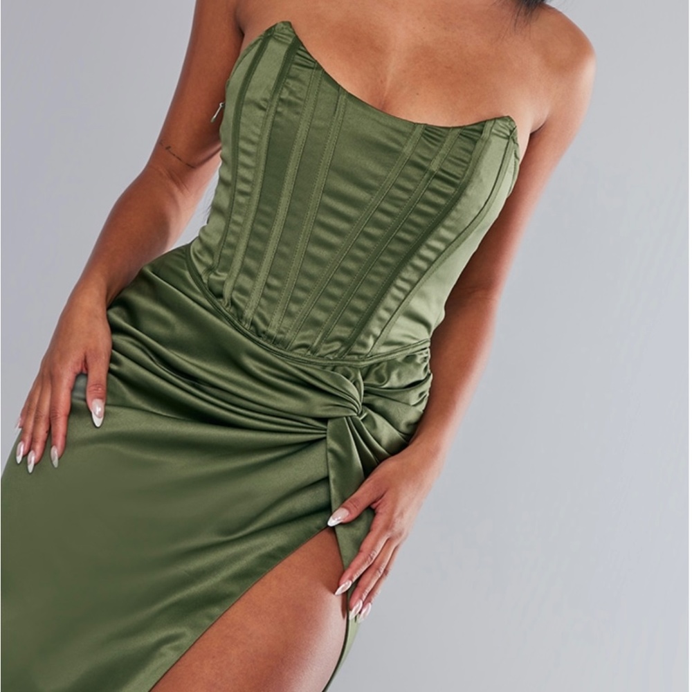Satin Corset Twist Ruched Dress